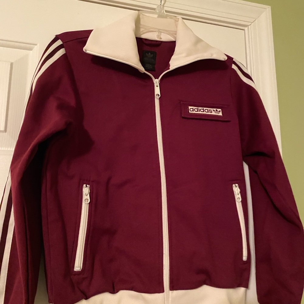 adidas Maroon Zip-Up Jacket with Cream Trim Sz Med - Vintage 2003 - Rare find